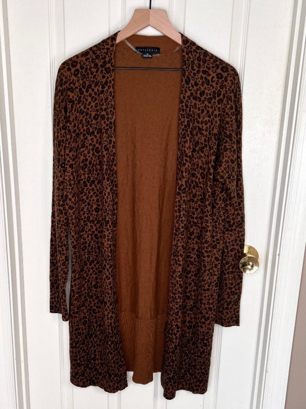 Sanctuary Lenox Open-Front Longline Leopard Print Knit Cardigan Size M